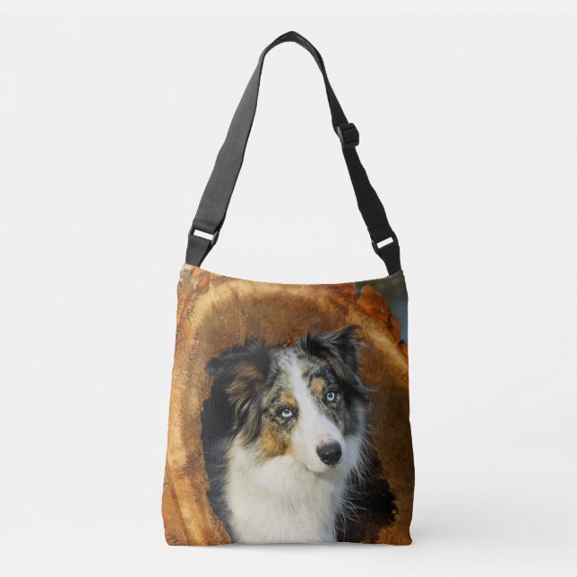 Bolso Cruzado Frontera Collie Azul Merle Dog Cute Retrato Foto - (Anverso)