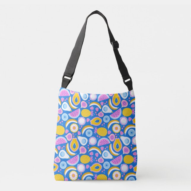 Bolso Cruzado Frutas tropicales jugosas - Fondo azul (Anverso)