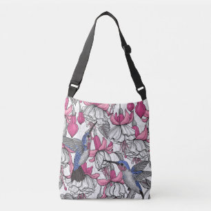 Bolso Cruzado Fuchsia blanca y colibríes