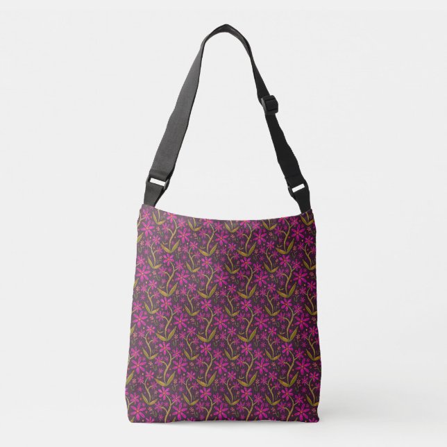 Bolso Cruzado Fucsia | Margaritas danzantes de acuarela (Anverso)
