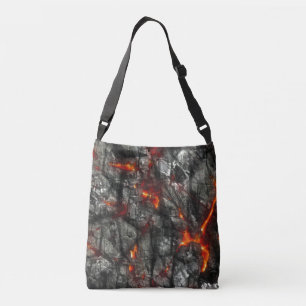 Bolso Cruzado Fuego rojo, piedra negra fantástica textura abstra