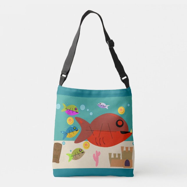 Bolso Cruzado Fun Fifty Retro Personalizado Fish Tank Art (Reverso)