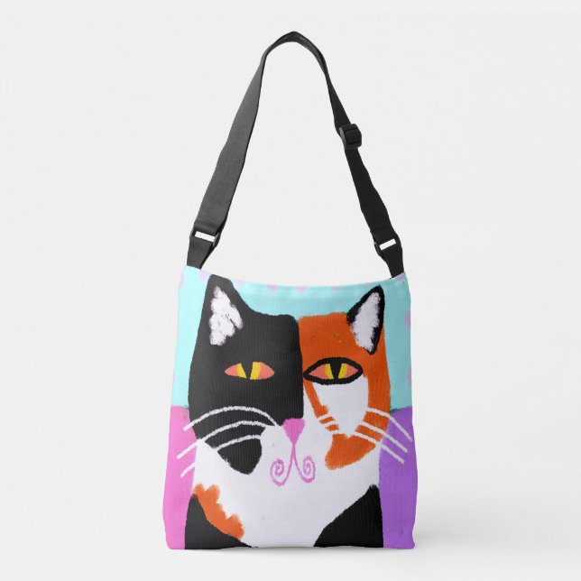 Bolso Cruzado Funky Calico Cat Resumen Arte (Anverso)