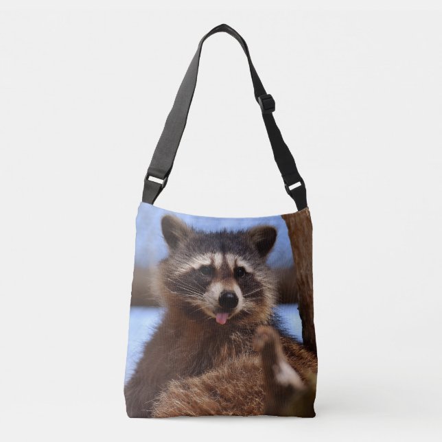 Bolso Cruzado Funny Raccoon Sticking It's Tongue Out (Anverso)