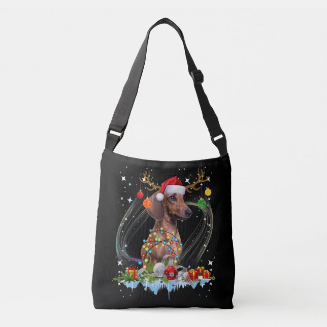 Bolso Cruzado Funny Santa Dachshund Reindeer Light Navidades (Anverso)