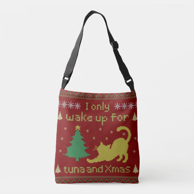 Bolso Cruzado Funny Tuna Christmas Cat, Ugly Xmas Style (Reverso)