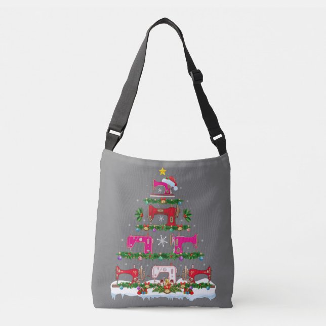 Bolso Cruzado Funny Xmas Lighting Sewing Machine Christmas Tree (Anverso)
