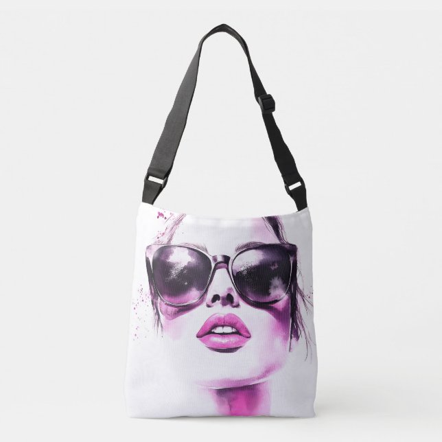 Bolso Cruzado Gafas de sol de mujer de moda de acuarela rosa chi (Anverso)