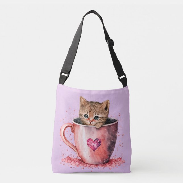 Bolso Cruzado Gatito lindo en la taza (Anverso)