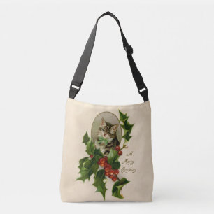 Bolso Cruzado Gatito Victoriano de Navidad en Tabby Antiguo de A