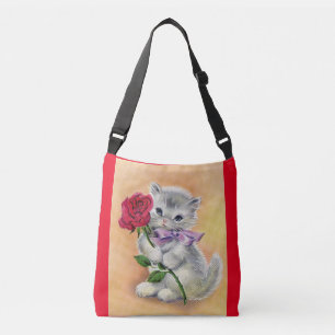 Bolso Cruzado Gatito Vintage con Rosa