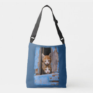Bolso Cruzado Gatitos cortos en la foto de la ventana azul vinta