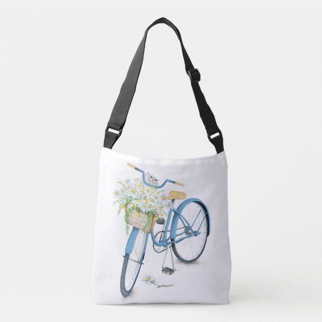 Bolso Cruzado gato blanco en margaritas en bicicleta (Anverso)