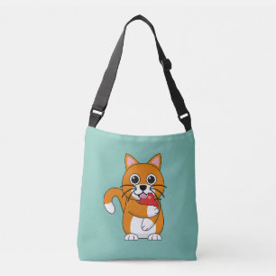 Bolso Cruzado Gato blanco Naranja lindo comiendo Personalizado d