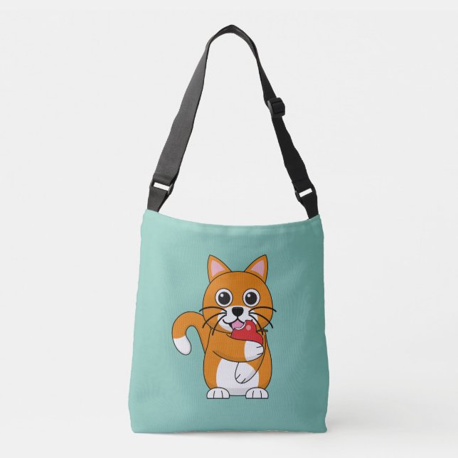 Bolso Cruzado Gato blanco Naranja lindo comiendo Personalizado d (Anverso)