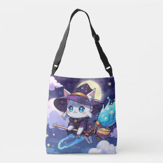 Bolso Cruzado Gato Bruja Chibi Volando en Cielo Estrellado – Mag