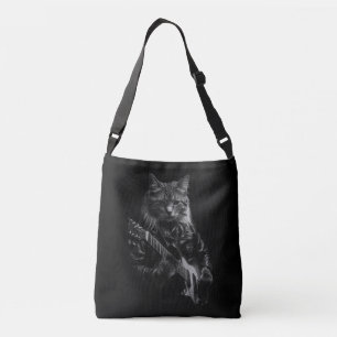 Bolso Cruzado Gato con chaqueta de cuero tocando guitarra eléctr