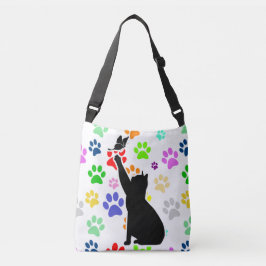 Bolso Cruzado Gato con patrón de patas lindas persiguiendo una m