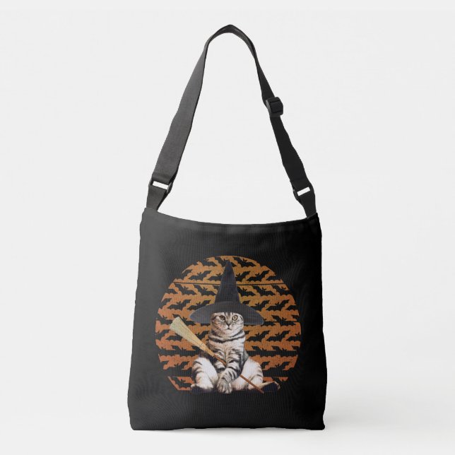 Bolso Cruzado Gato de bruja de Halloween (Anverso)
