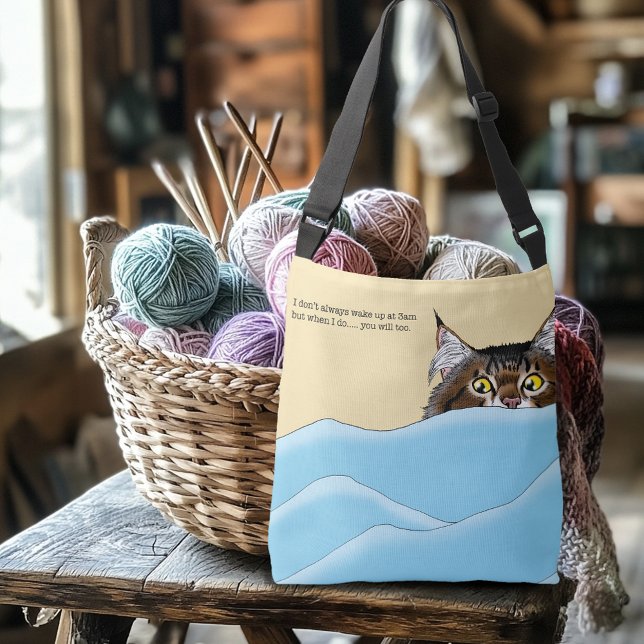Bolso Cruzado Gato de Tabby Peeking Blue Funny (Subido por el creador)