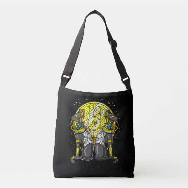 Bolso Cruzado Gato Diosa Egipcia Bastet Ankh Geometría Sagrada (Anverso)