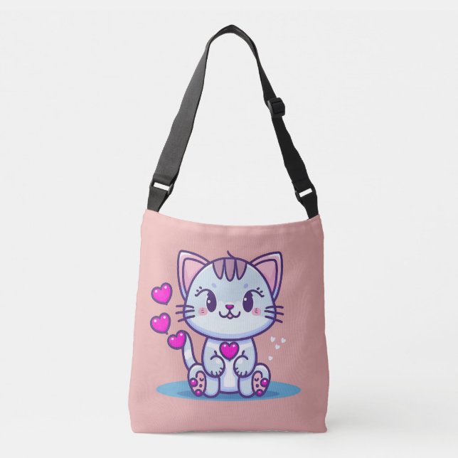 Bolso Cruzado Gato gatito lindo con corazones inspirados por San (Anverso)