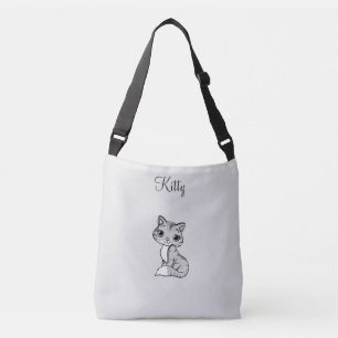 Bolso Cruzado Gato gatito lindo sobre gris claro