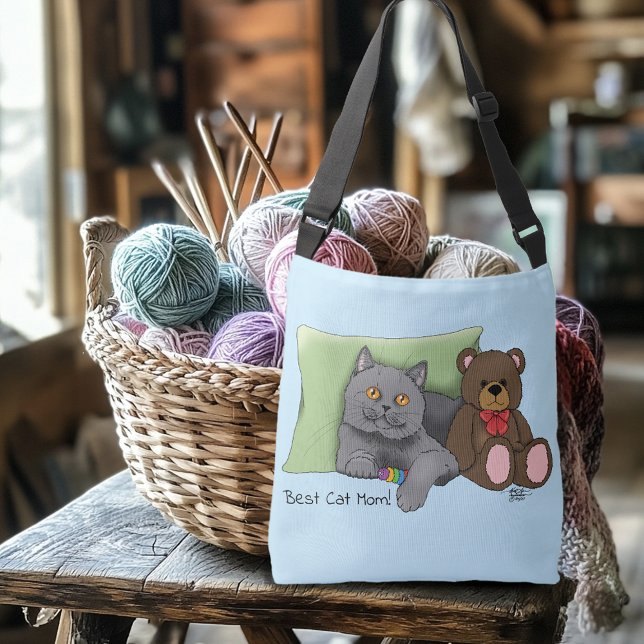 Bolso Cruzado Gato gris del día de la madre feliz (Subido por el creador)