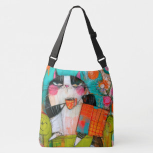 Bolso Cruzado Gato gruñón bebiendo café en sillón