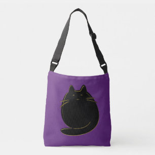 Bolso Cruzado Gato lindo del negro y del oro en púrpura