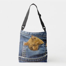 Bolso Cruzado Gato lindo en jeans ilusión graciosa de bolsillo