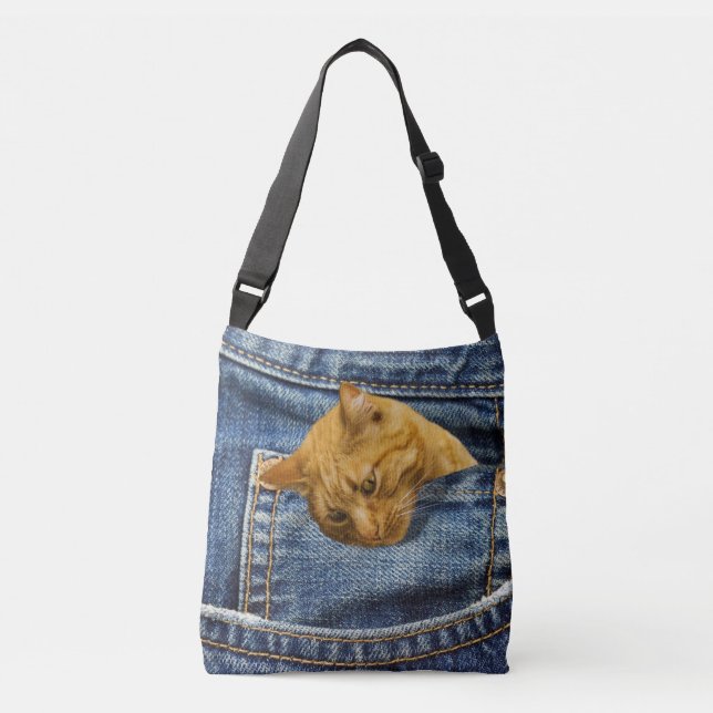 Bolso Cruzado Gato lindo en jeans ilusión graciosa de bolsillo (Anverso)