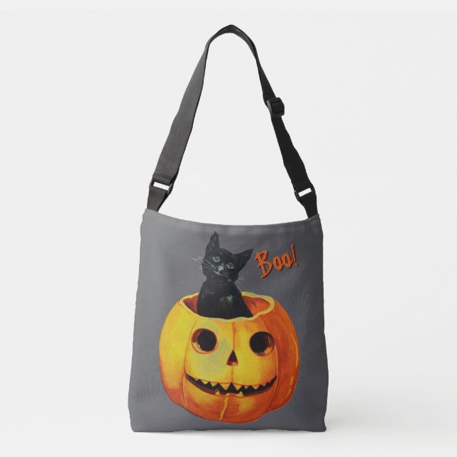 Bolso Cruzado Gato lindo en la Halloween de calabaza (Anverso)