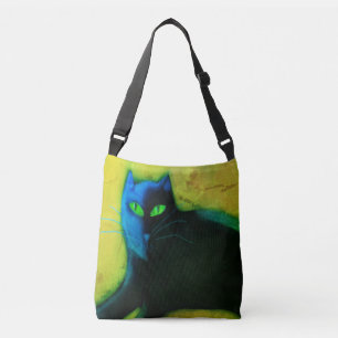 Bolso Cruzado Gato negro con ojos verdes arte abstracto