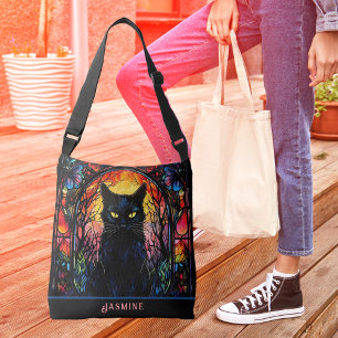 Bolso Cruzado Gato negro de vidrio manchado rojo espeluznante