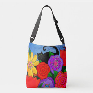 Bolso Cruzado Gato negro en arte abstracto de jardín
