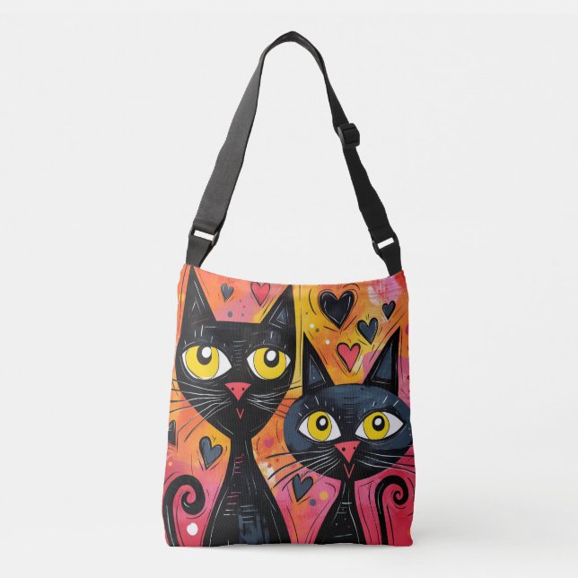 BOLSO CRUZADO GATO NEGRO GATOS CRUZ BODÍA BODA TOTE PURSO (Anverso)