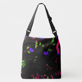 Bolso Cruzado Gato negro neón con ojos brillantes