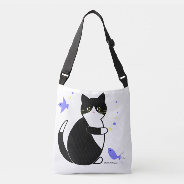 Bolso Cruzado Gato negro y blanco, gato de esmoquin (Anverso)