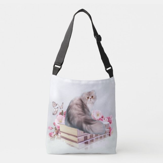 Bolso Cruzado Gato persa con los libros (Anverso)