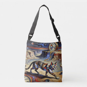 Bolso Cruzado Gato surrealista derritiendo relojes inspirado en