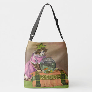 Bolso Cruzado gato vestido y tazón de pescado