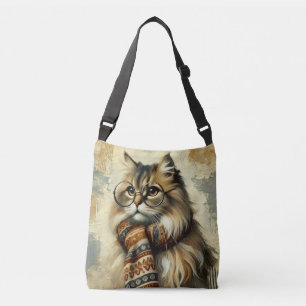 Bolso Cruzado Gato vintage con gafas y escarf