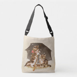 Bolso Cruzado Gatos antiguos bajo paraguas arte de gato antiguo