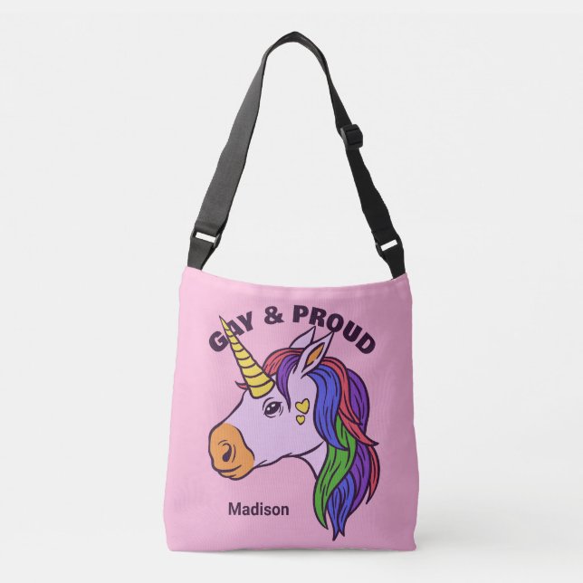 Bolso Cruzado Gay Unicornio de texto personalizado (Anverso)