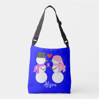 Bolso Cruzado Gente de nieve dulce enamorada: Azul