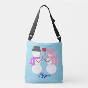 Bolso Cruzado Gente de nieve dulce enamorada: Azul claro