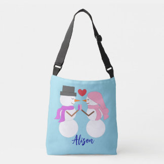 Bolso Cruzado Gente de nieve dulce enamorada: Azul claro