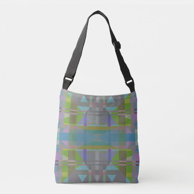 Bolso Cruzado Geométrico verde azul púrpura (Anverso)