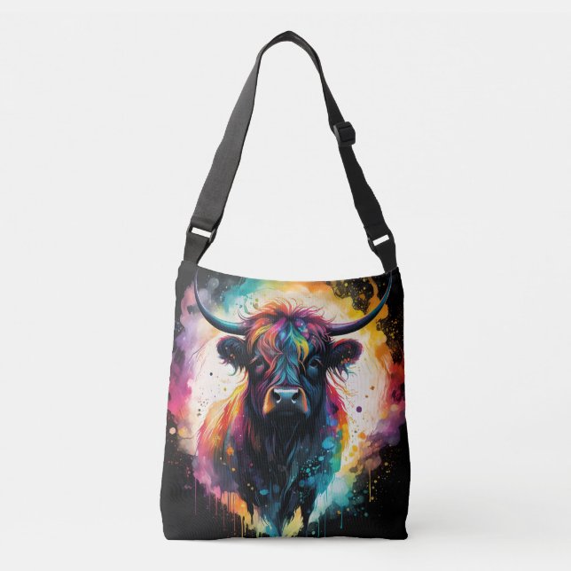 Bolso Cruzado Ghostly Grace: Vaca Highland espectral Holográfica (Anverso)